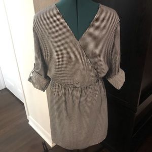 Faux Wrap Dress Long Sleeves Elastic Waist